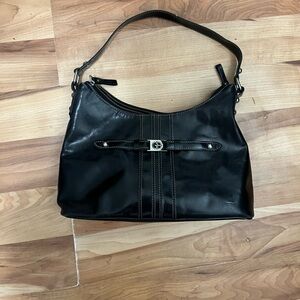 Giani Bernini Black Leather Shoulder Bag with Silver-Tone Hardware